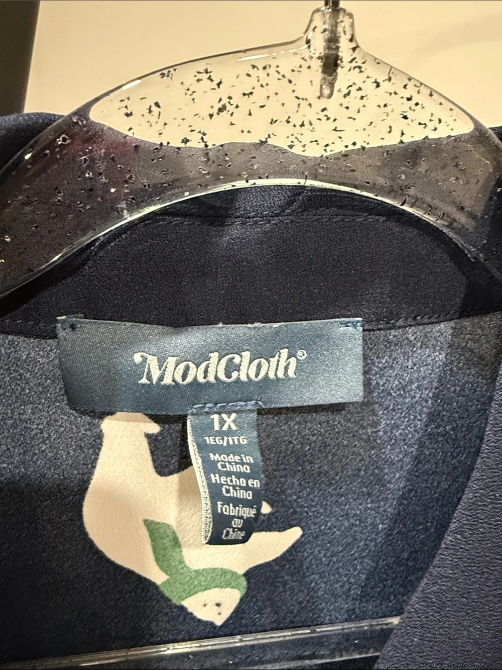 Modcloth Navy Tie-Neck Blouse with Polar Bear Motif 1X - Picture 3 of 4